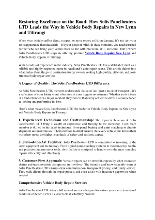 Restoring Excellence on the Road: How Solis Panelbeaters LTD Leads the Way