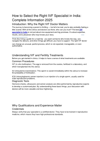 How to Select the Right IVF Specialist in India: Complete Information 2025