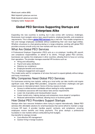 Global PEO Services Supporting Startups and Enterprises Alike