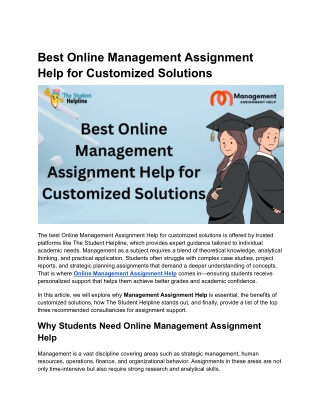 Best Online Management Assignment Help for Customized Solutions