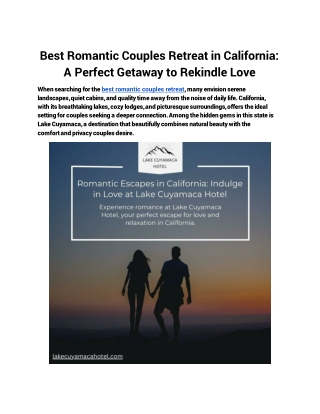 Best Romantic Couples Retreat in California_ A Perfect Getaway to Rekindle Love