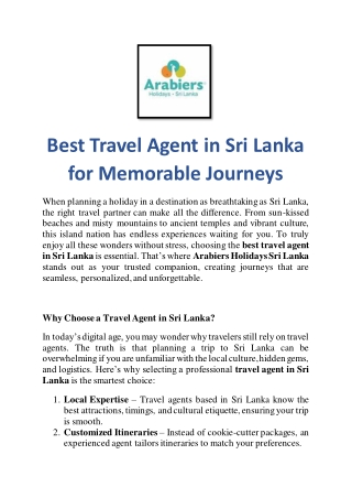 Best Travel Agent in Sri Lanka for Memorable Journeys