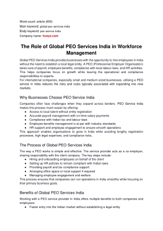 The Role of Global PEO Services India in Workforce Management