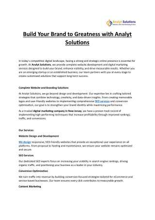 Build Your Brand to Greatness with Analyt Solutions