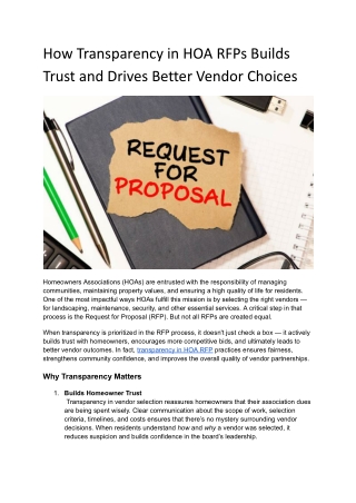 How Transparency in HOA RFPs Builds Trust and Drives Better Vendor Choices