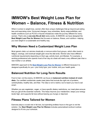 Article- IMWOW’s Best Weight Loss Plan for Women- Balance, Fitness & Nutrition