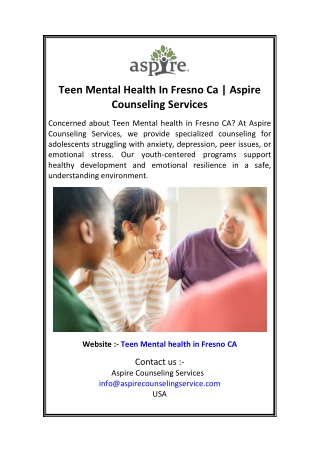 Teen Mental Health In Fresno Ca  Aspire Counseling Services