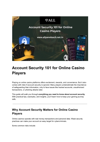 Account Security 101 for Online Casino Players Allpanelexch