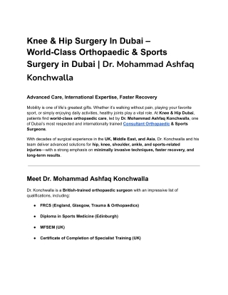 Knee & Hip Surgery In Dubai _ Dr. Mohammad Ashfaq