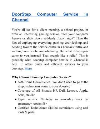 DoorStep Computer Service in Chennai