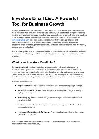 Investors Email List: A Powerful Tool for Business Growth