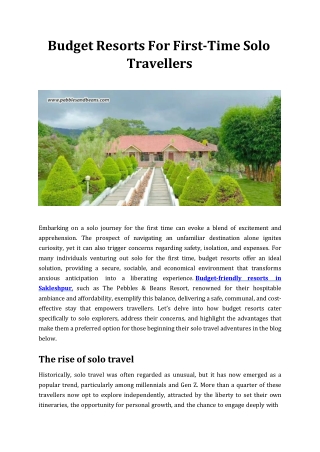 Budget Resorts For First-Time Solo Travellers