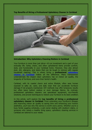 Top Benefits of Hiring a Professional Upholstery Cleaner in Carlsbad