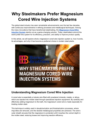 Why Steelmakers Prefer Magnesium Cored Wire Injection Systems