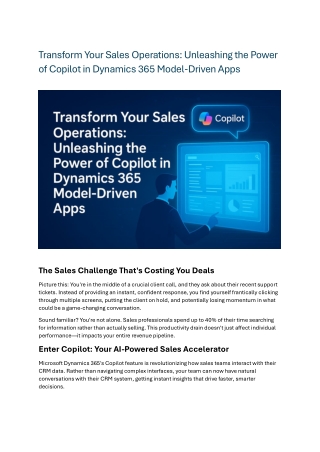 Transform Your Sales Operations with Copilot in Dynamics 365: A Game-Changer for