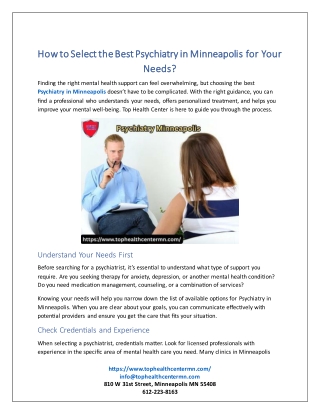 How to Select the Best Psychiatry in Minneapolis for Your Needs?
