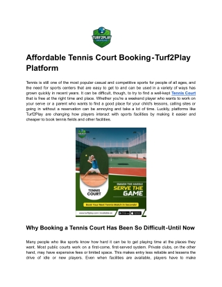 Affordable Tennis Court Booking - Turf2Play Platform