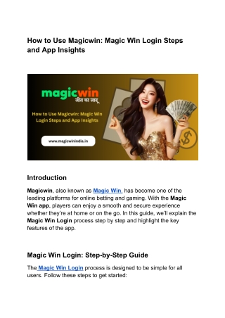 How to Use Magicwin Magic Win Login Steps and App Insights