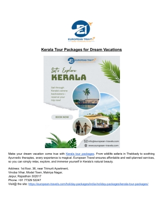 Kerala Tour Packages for Dream Vacations