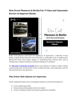 How Event Planners in Berlin Use V-Class and Limousine Service to Impress Clients