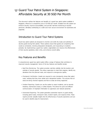 Guard Tour Patrol System in Singapore_ Affordable Security at 30 SGD Per Month