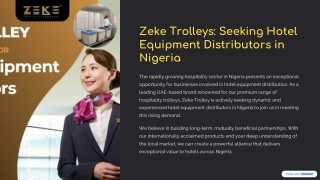 Zeke Trolley Seeks Hotel Equipment Distributors In Nigeria
