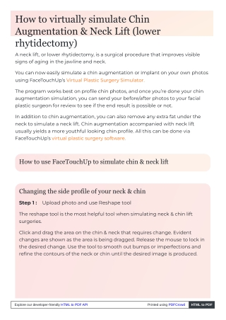 Step-by-Step Visualizer for Chin & Neck Lift Surgery