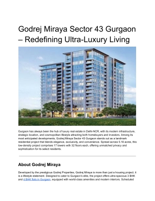 Godrej Miraya Sector 43, Gurgaon – Ultra Luxury Apartments Redefining Living