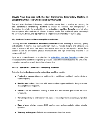 Elevate Your Business with the Best Commercial Embroidery Machine in Bangalore_ 2025’s Top Choices and Buying Guide