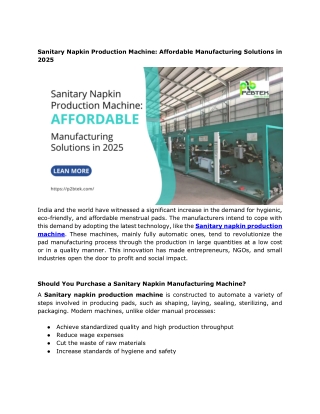 Sanitary Napkin Production Machine: Affordable Manufacturing Solutions in 2025