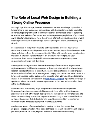The Role of Local Web Design in Building a Strong Online Presence