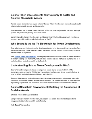 Solana Token Development_ Your Gateway to Faster and Smarter Blockchain Assets