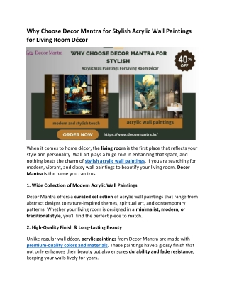 Why Choose Decor Mantra For Stylish Acrylic Wall Paintings For Living Room Décor