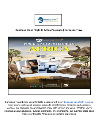 Book Business Class Flight to Africa – European Travel