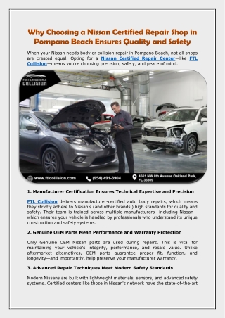 Why Choosing a Nissan Certified Repair Shop in Pompano Beach Ensures Quality and Safety
