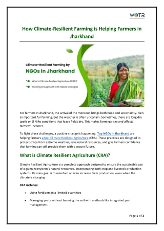 Building Climate-Resilient Farming with NGOs in Jharkhand
