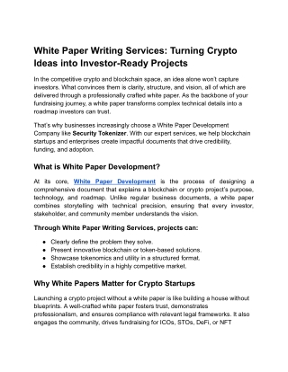 White Paper Writing Services Turning Crypto Ideas into Investor-Ready Projects