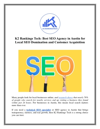 K2 Rankings Tech Best SEO Agency in Austin for Local SEO Domination and Customer Acquisition