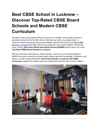Best CBSE School in Lucknow – Discover Top-Rated CBSE Board Schools and Modern CBSE Curriculum