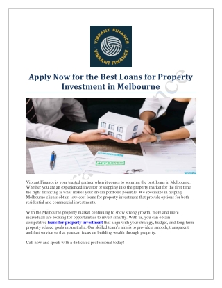 Apply Now for the Best Loans for Property Investment in Melbourne