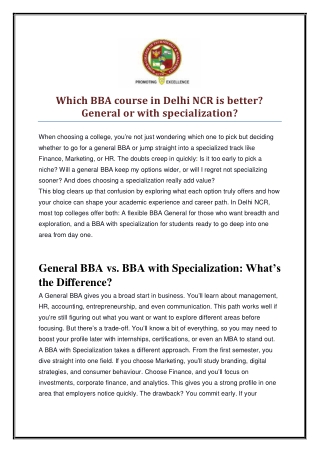 Which BBA course in Delhi NCR is better General or with specialization.docx