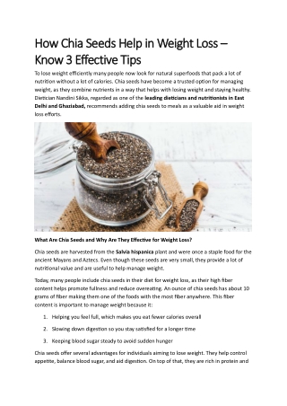 How Chia Seeds Help in Weight Loss