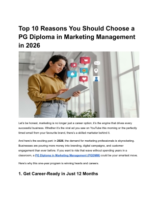 Top 10 Reasons You Should Choose a PG Diploma in Marketing Management in 2026