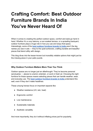 Crafting Comfort: Best Outdoor Furniture Brands In India You’ve Never Heard Of