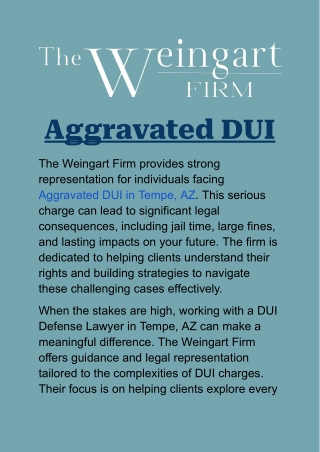Aggravated DUI in Tempe, AZ: Legal Guidance from The Weingart Firm