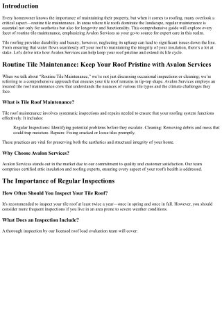 Routine Tile Maintenance: Keep Your Roof Pristine with Avalon Services