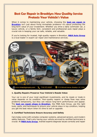Best Car Repair in Brooklyn - How Quality Service Protects Your Vehicle’s Value