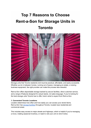 Top 7 Reasons to Choose Rent-a-Son for Storage Units in Toronto