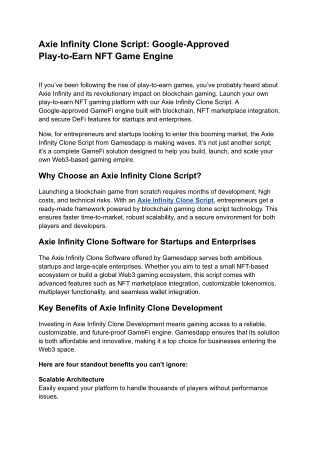 Axie Infinity Clone Script_ Google-Approved Play-to-Earn NFT Game Engine
