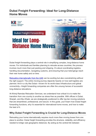 Dubai Freight Forwarding: Ideal for Long-Distance Home Moves